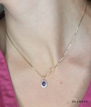 Złota zawieszka 585 DIAMENT ametyst, diamenty 60027177 HSI. Zawieszka DIAMENT złoto, ametyst i diamenty Arenart 60027177 wykonana ze złota próby 585. Zawieszka ze złota próby 585 z ametystem i diamentami  (6).JPG